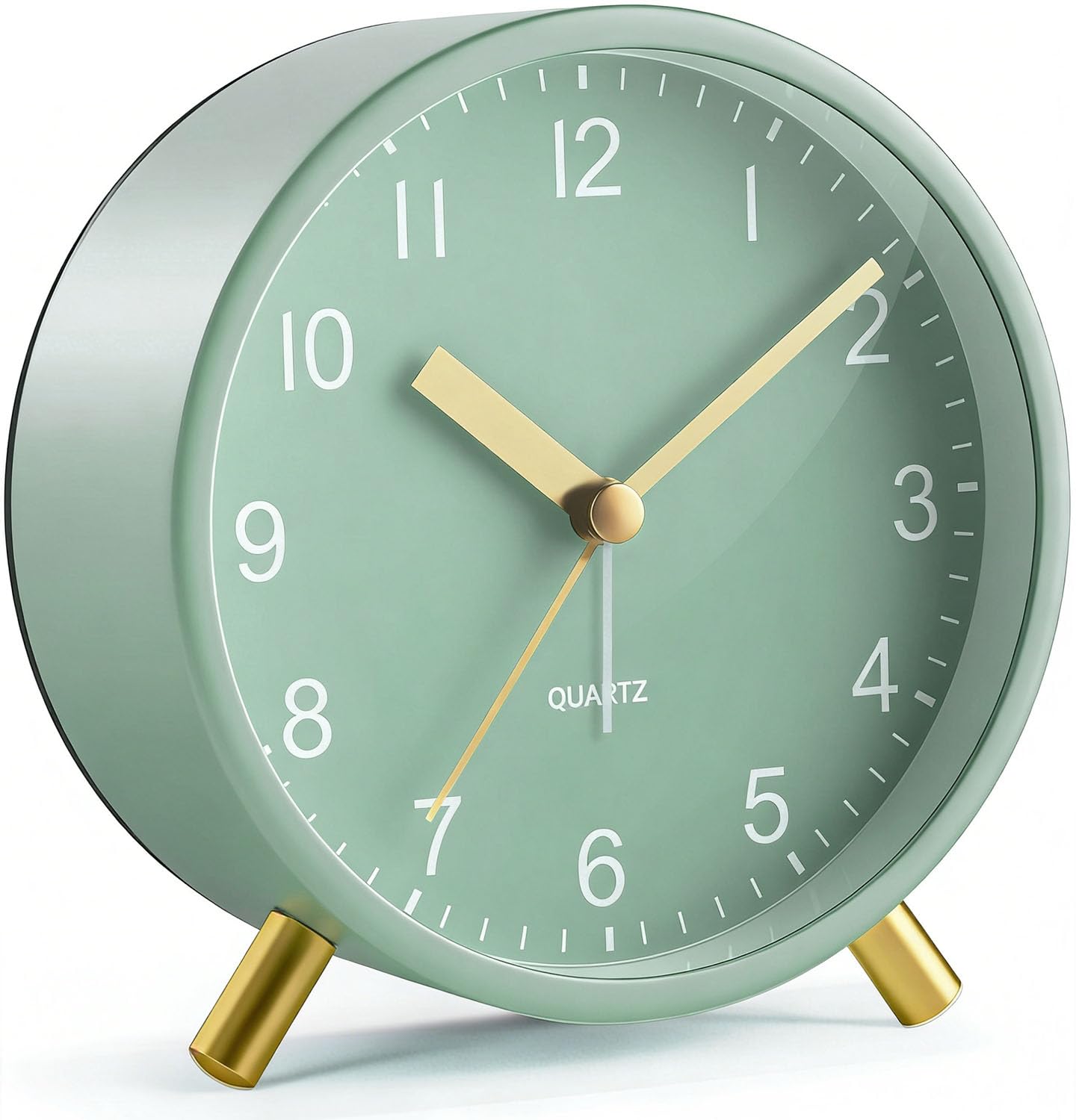 Azxb Analog Alarm Clock, Silent Non-Ticking with Night Light, Fashionable Round Metal Alarm Clock for Office, Battery Operated, Bedroom, Elderly, Adults, Children, Student Gifts