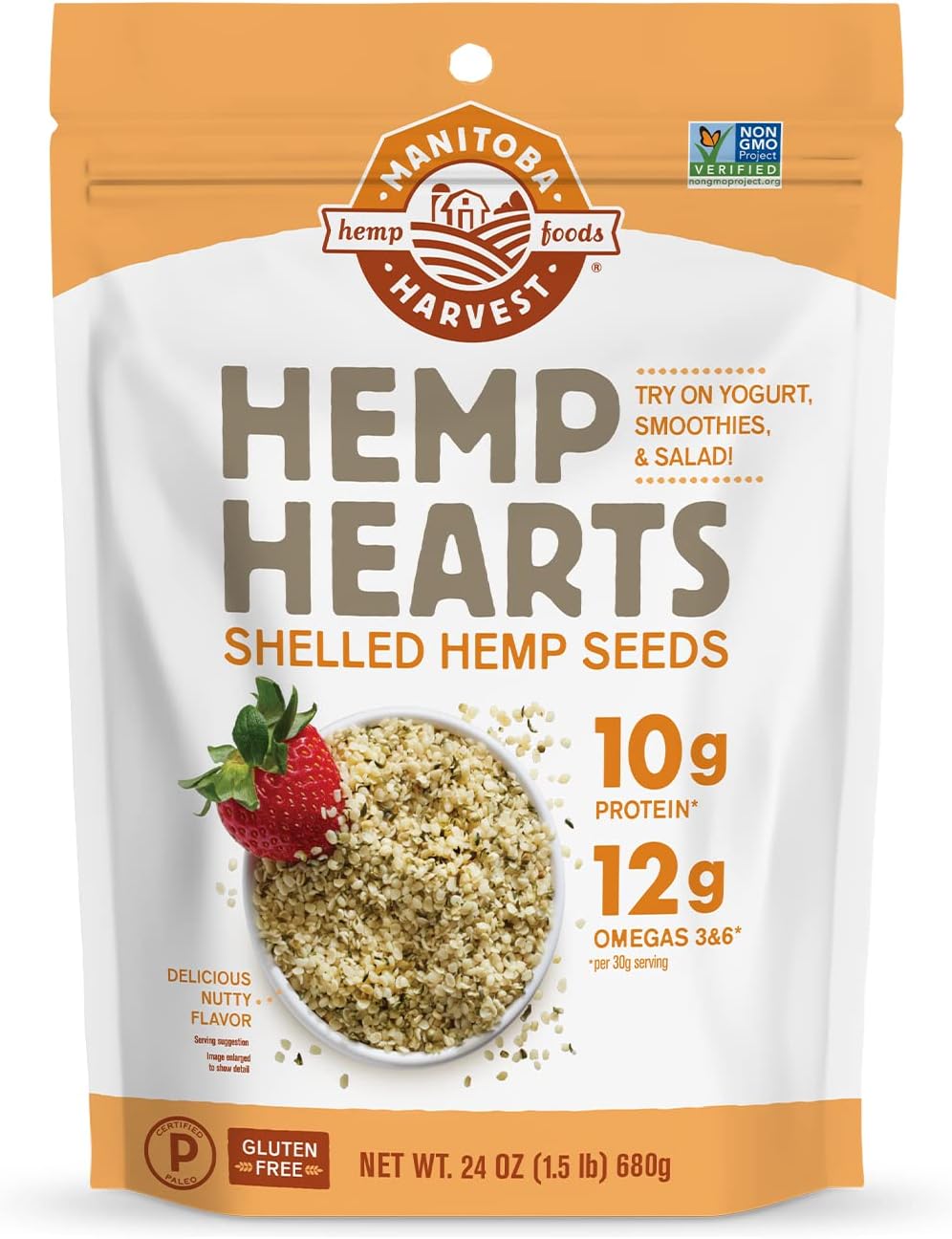 - Manitoba Harvest Hemp Hearts, Shelled Hemp Seeds - 24oz - 10g Plant Protein & 12g Omega 3 & 6 per 30g serving - Easy to Digest with 9 Amino Acids - Gluten Free, Non-GMO Project Verified