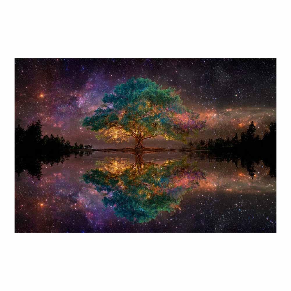 ZAMAEIU Tree of life wall art Star-reflected trees abstract canvas wall, For Bathroom, Living Room, Bedroom, Office.Gift for Home Decor(green)-80x120cm Unframed
