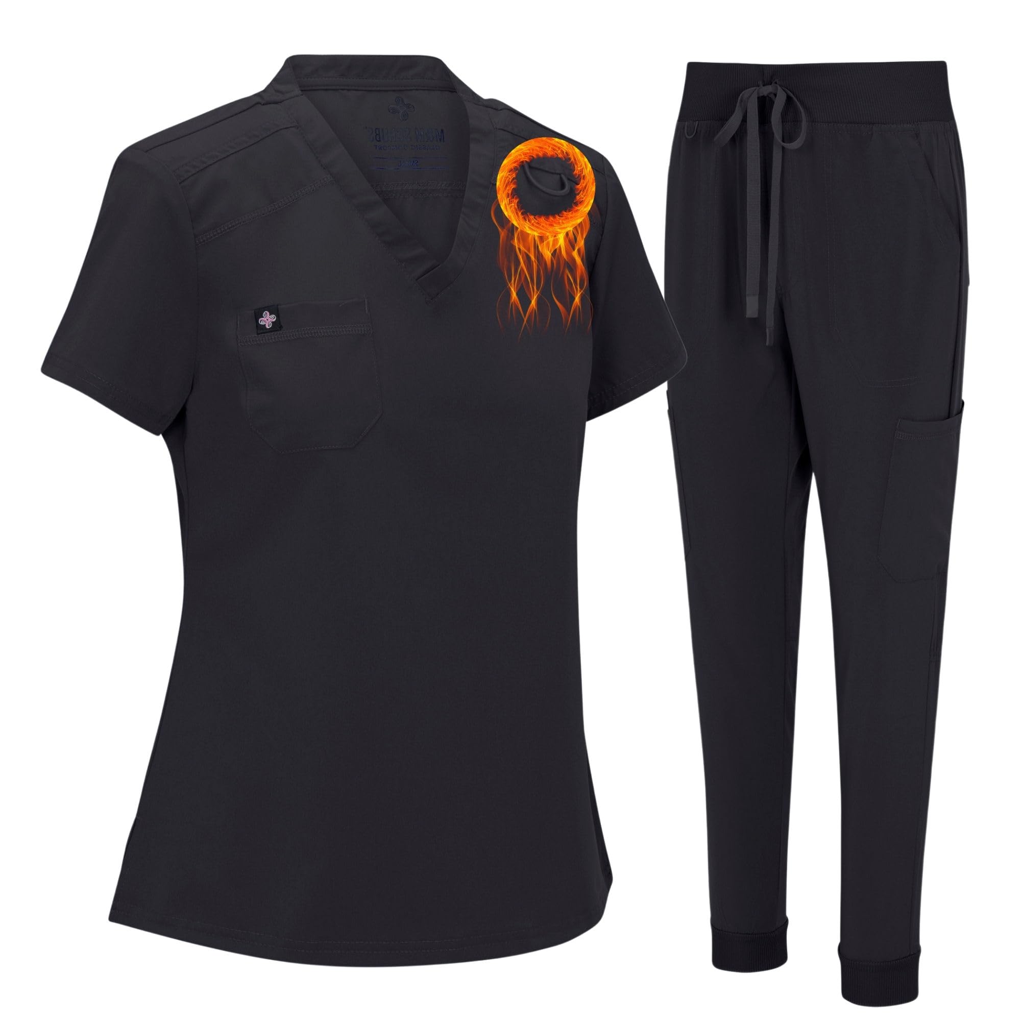 ACTIVE UNIFORMS Womens Jogger Scrub Set Cool Stretch Modern Tuck-In Top 8 Pockets Yoga Jogger Scrub Set