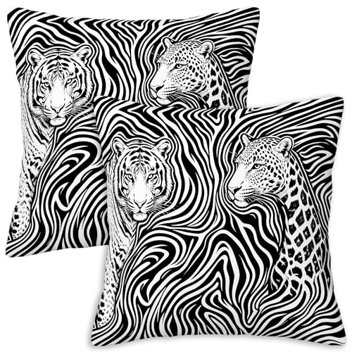 Roysix Tiger Leopard Zebra Stripes Print Throw Pillow Covers 18x18 2 Pack