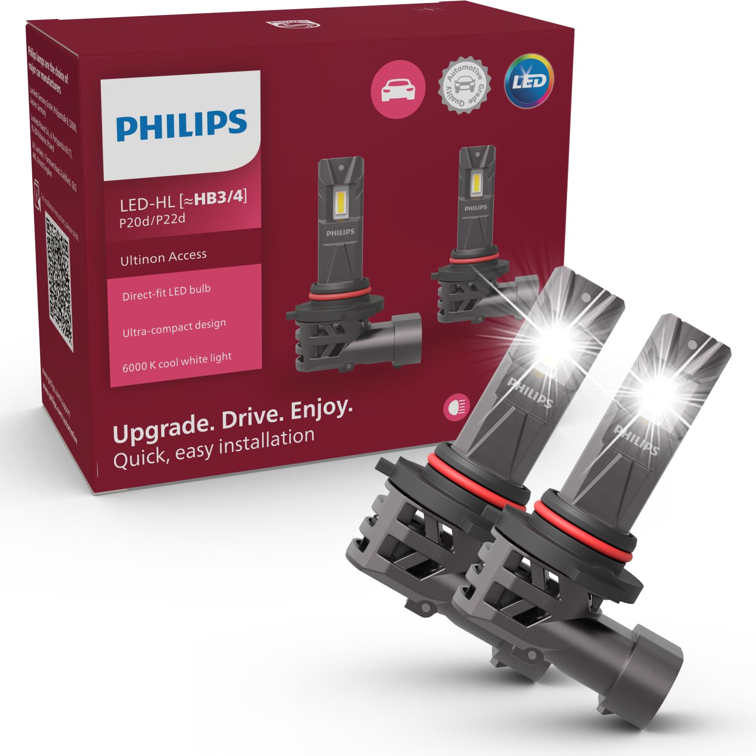 Ampoules de Phare LED Philips Ultinon Access HB3/HB4 - Set de 2, +80% Luminosité