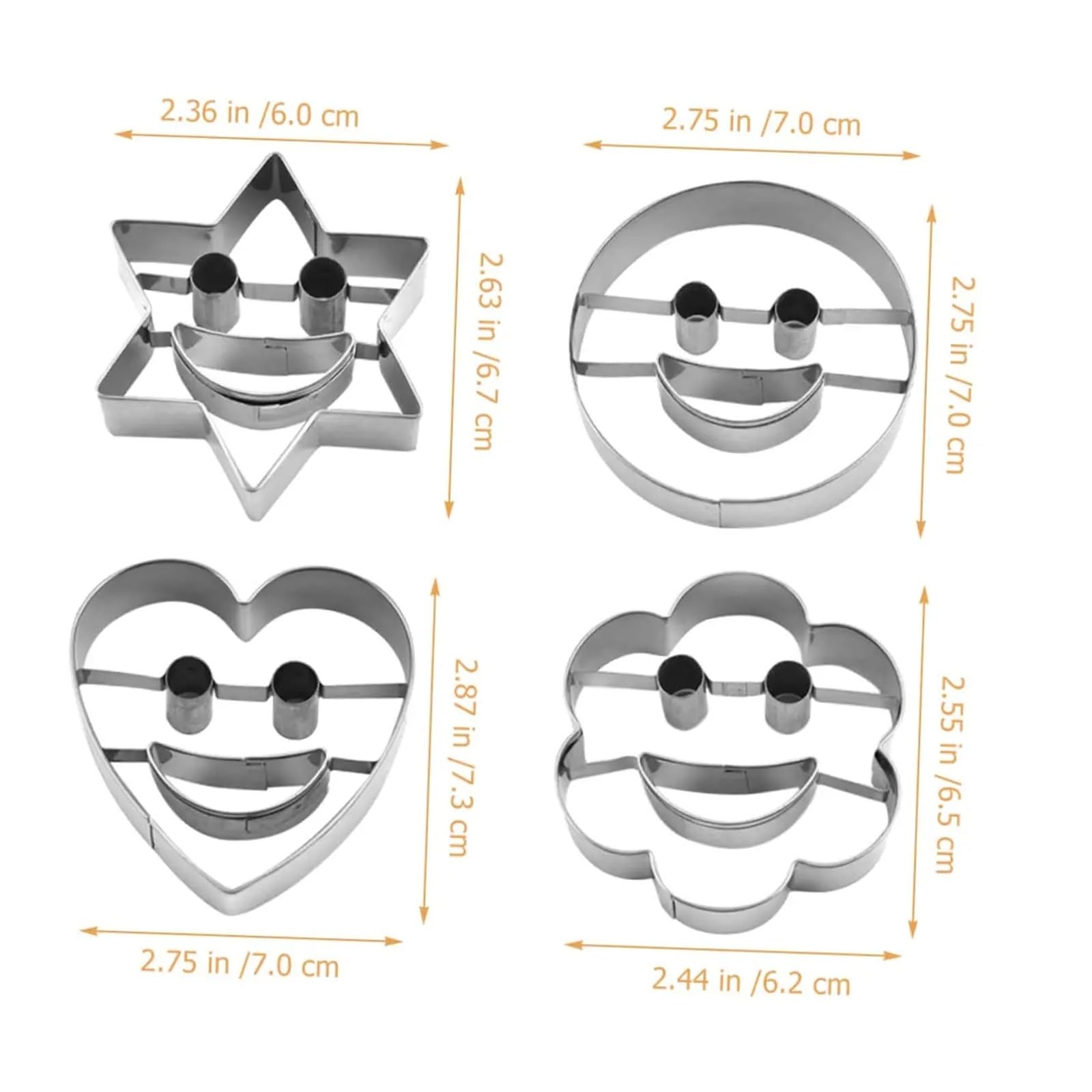 Juego de cortadores de galletas, 4 Uds., moldes de acero inoxidable de calidad alimentaria con forma divertida de cara sonriente for fondant, queso, fruta, panqueque, horneado DIY en casa