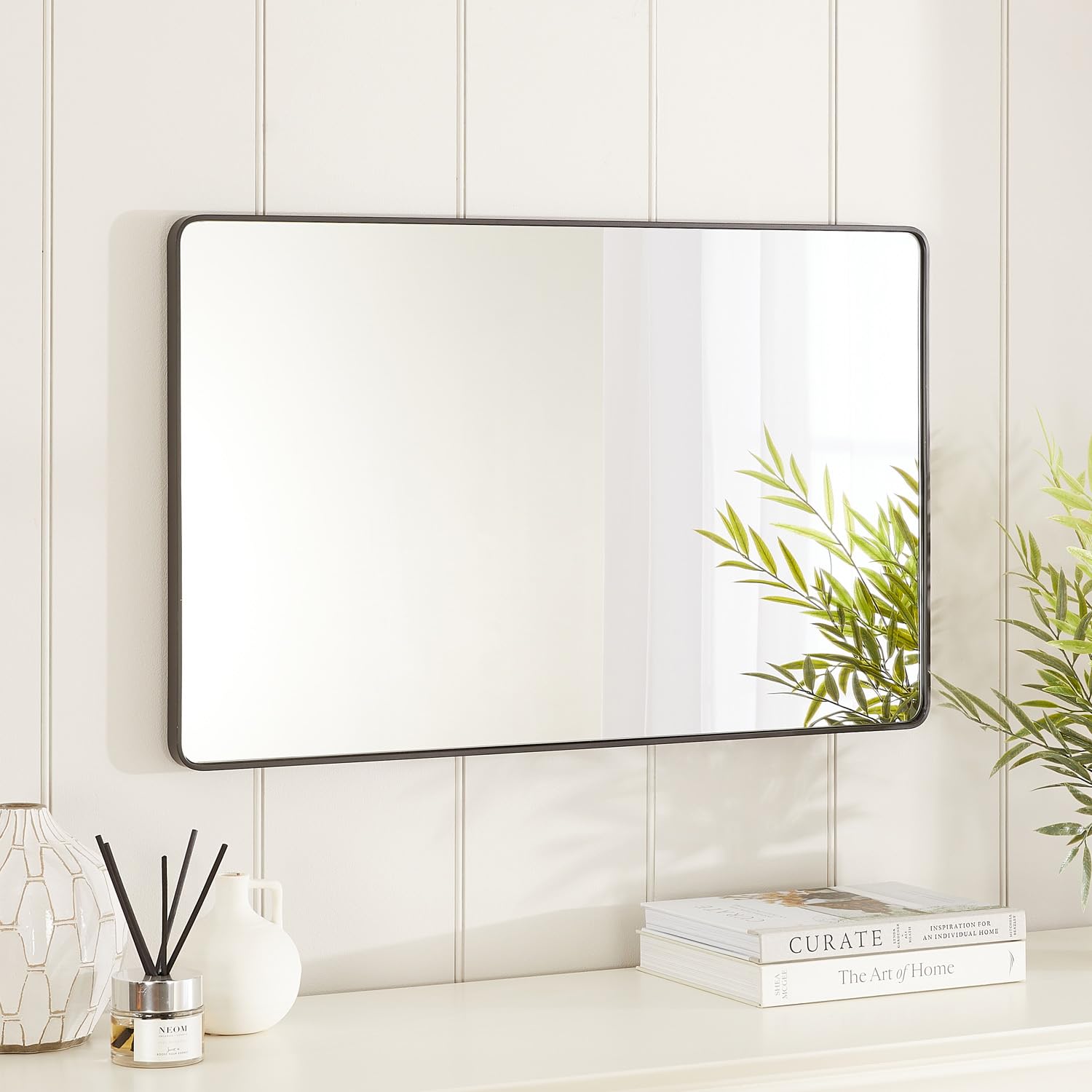 Chic Small Rectangular Wall Mirror 80cm x 50cm | Black Metal Frame | Vertical or Horizontal Wall Mountable | Mirrored Safety Glass | Modern Industrial | Hallway, Bedroom, Living, Dining Room — image 1