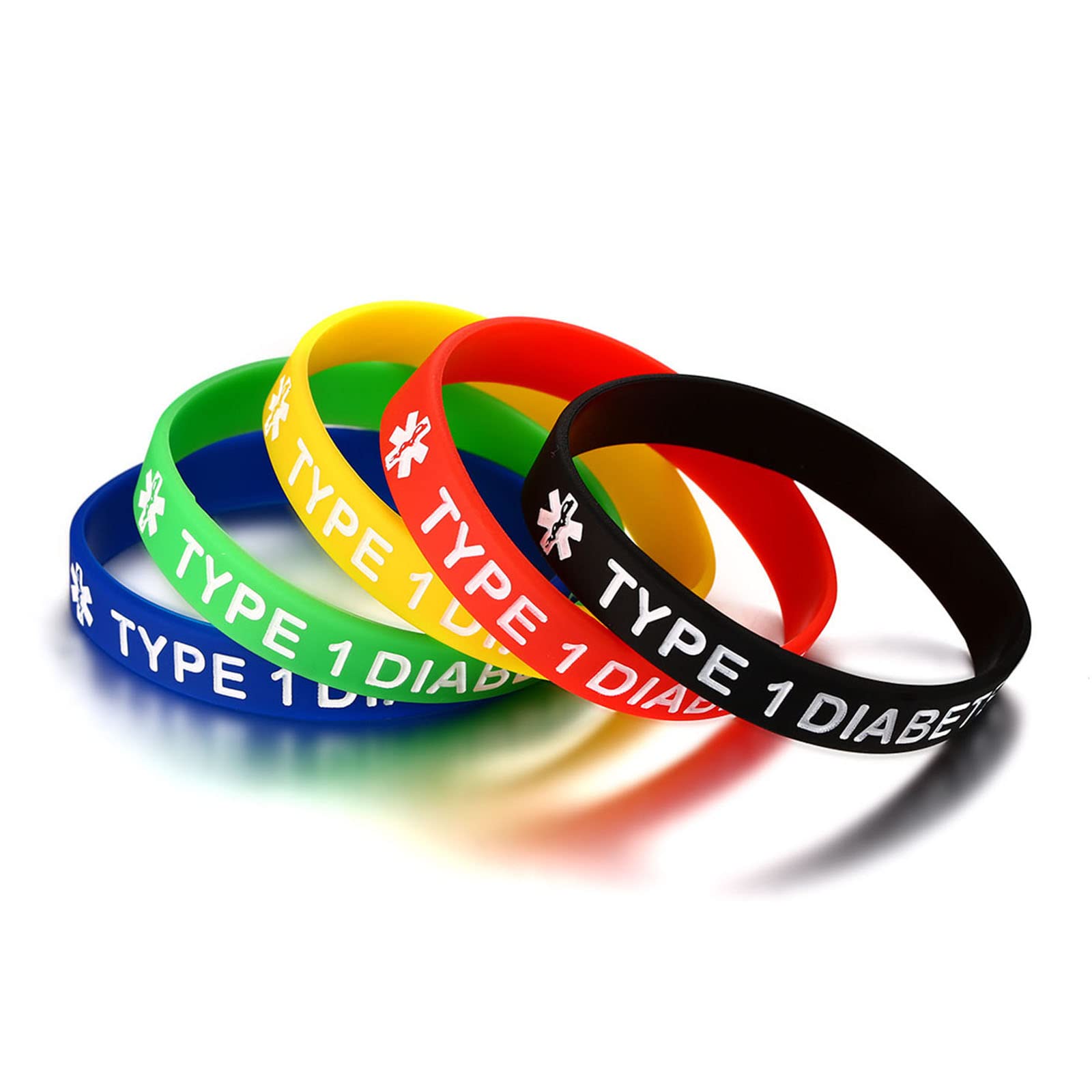 Pulseras de silicona para diabéticos tipo 1/2, impermeables, 7.5 pulgadas, unisex