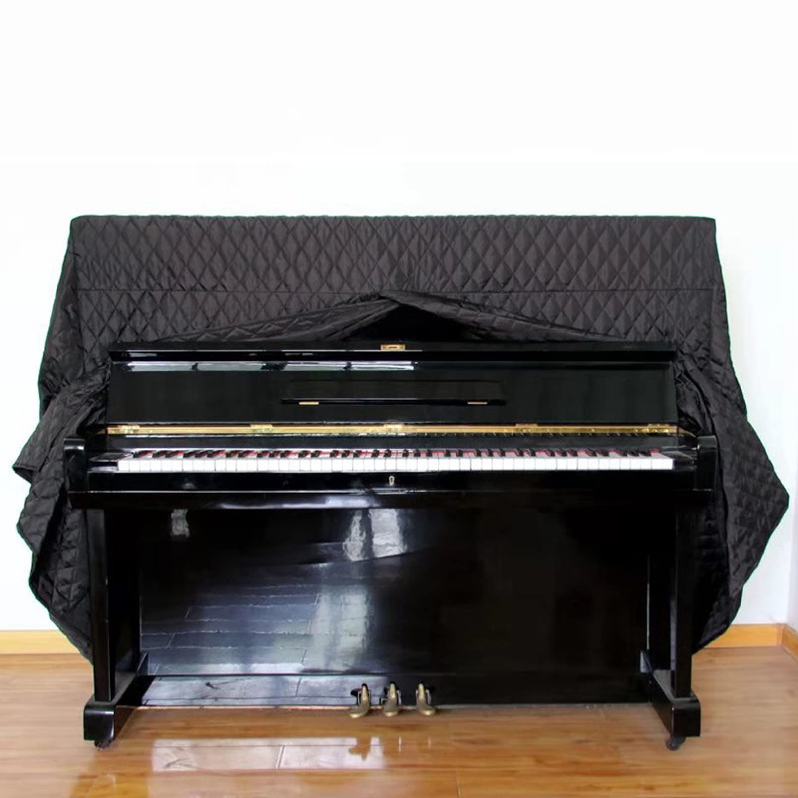 Cutfouwe Vertikales Klavier Abdeckung, Volle Klavierabdeckung,Gesteppte Schwarze Nylon Verdicken Wasserbeständige Klavierzubehör Dekoration(Schwarz),153x33x120cm