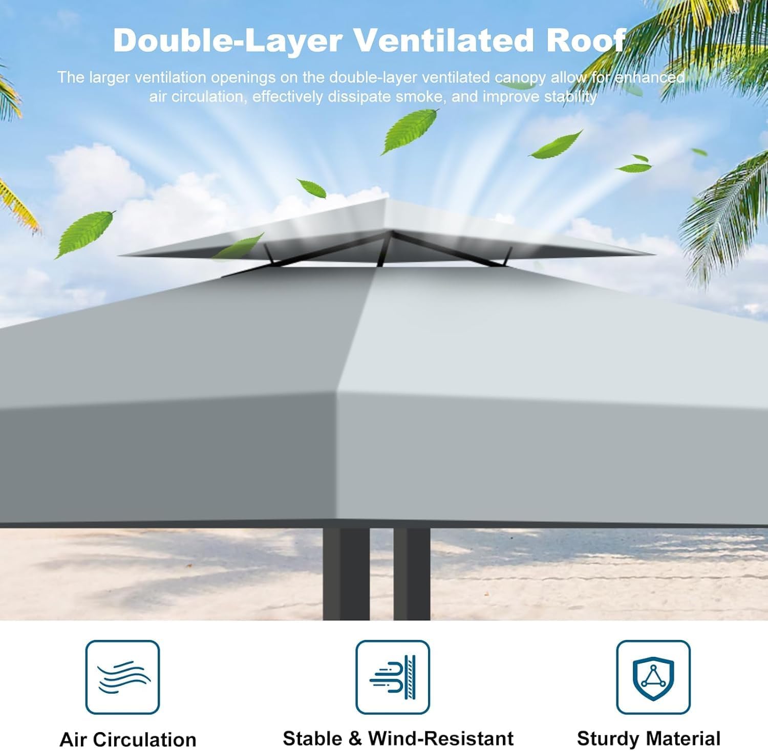10x10 Canopy Replacement Top Cover Canopy Top Replacement, Double Layer Vented Sunshade Cover – Waterproof & UV Resistant, Fits Standard 10'x10' Outdoor Gazebo Frame for Patio, Garden, Backyard (Grey)