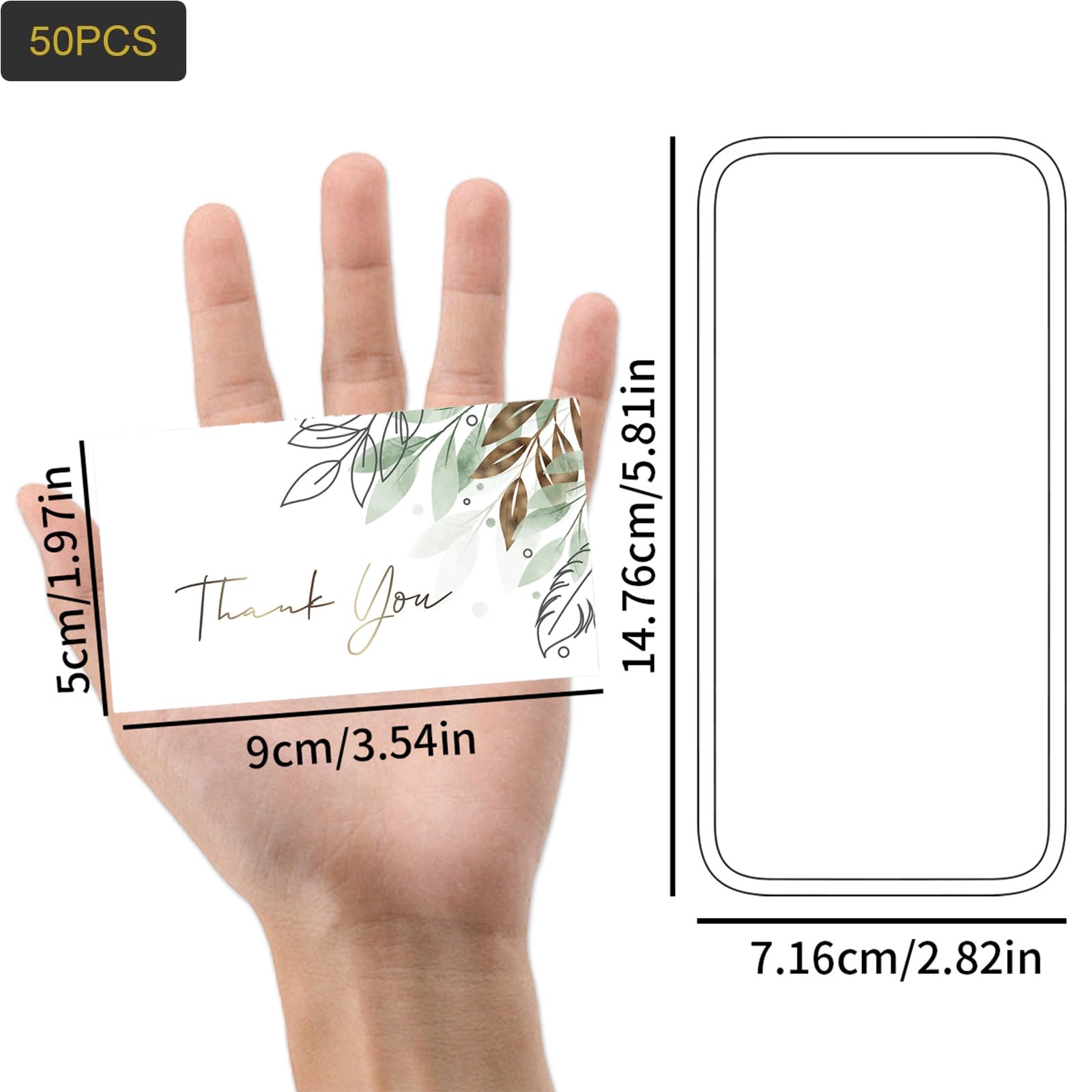 HSYTEK Biglietti Di Ringraziamento - Confezione 50 Pezzi, 9x5 Cm, Per Matrimoni E Compleanni