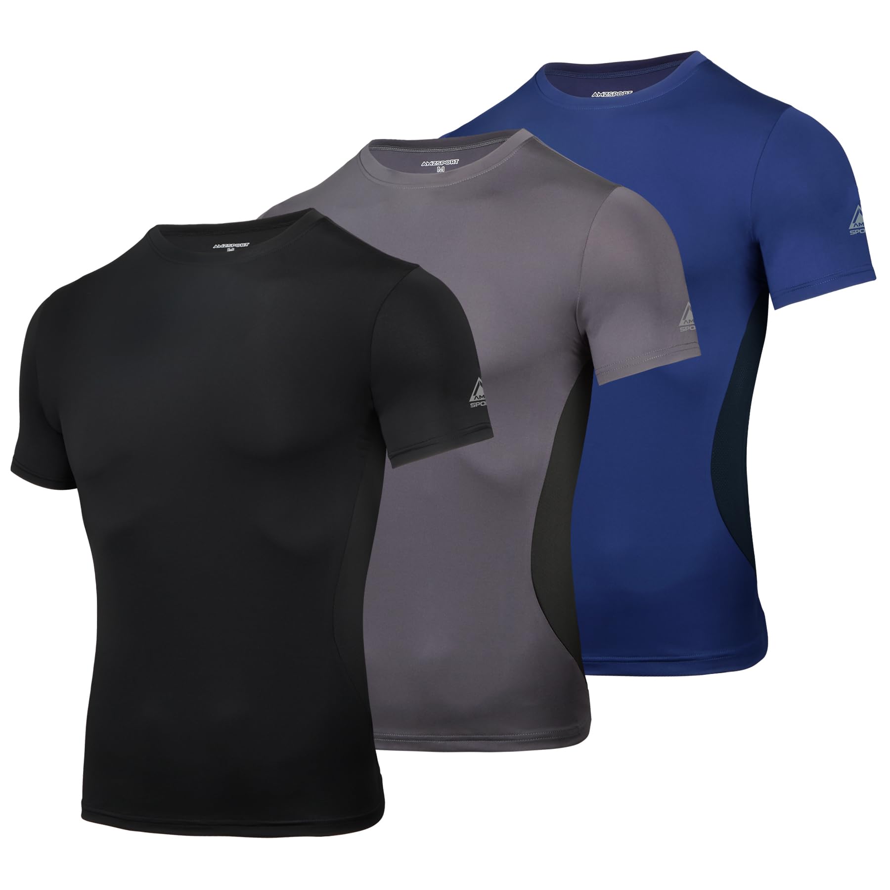 AMZSPORT Maglietta a Compressione da Uomo, a Maniche Corte, Funzionale, Cool Dry, per Allenamento e Corsa