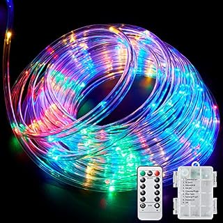 Ollivage LED Rope Lights Outdoor String Light Battery Powered with Remote Control, 8 Modes Color Changing Waterproof LED Strip Light Fairy Light 40Ft for Christmas Party Camping Decoration, 1 P
