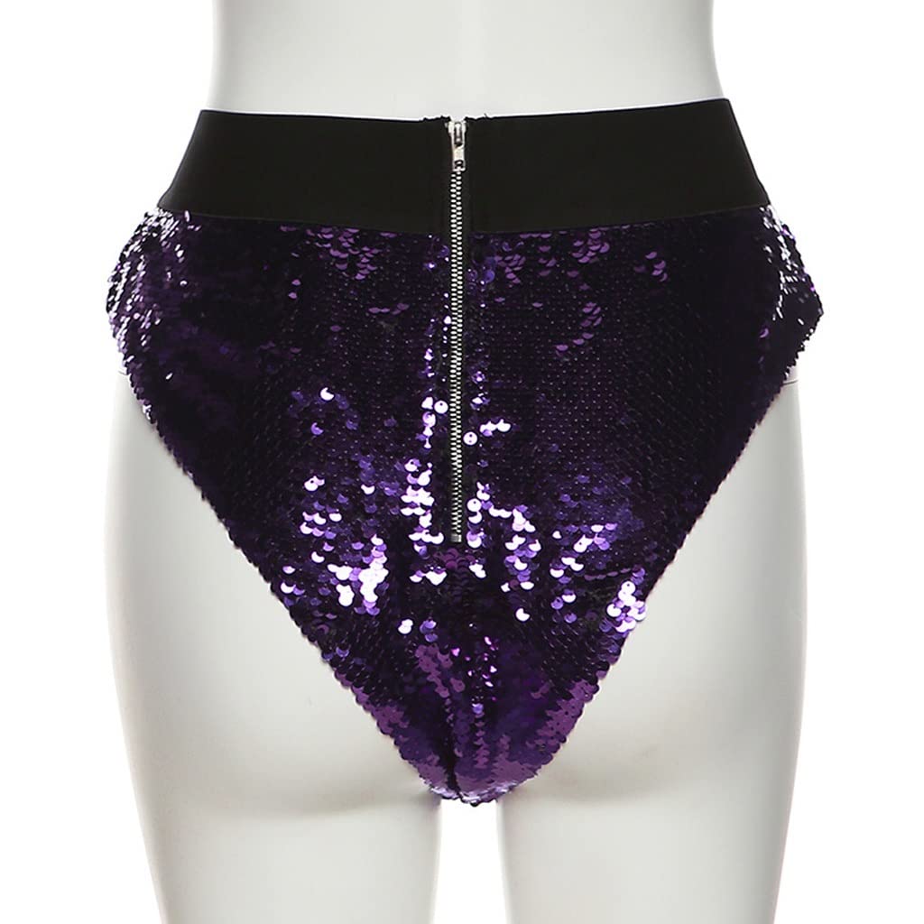 JJJ GCX- Lato Nowe Damskie Seksowne Cekiny Ulica Wysoka Talia Torba Hip Ciasne Casual Szorty Kobiety Seksowne (Kolor: Fioletowy, Rozmiar: M)