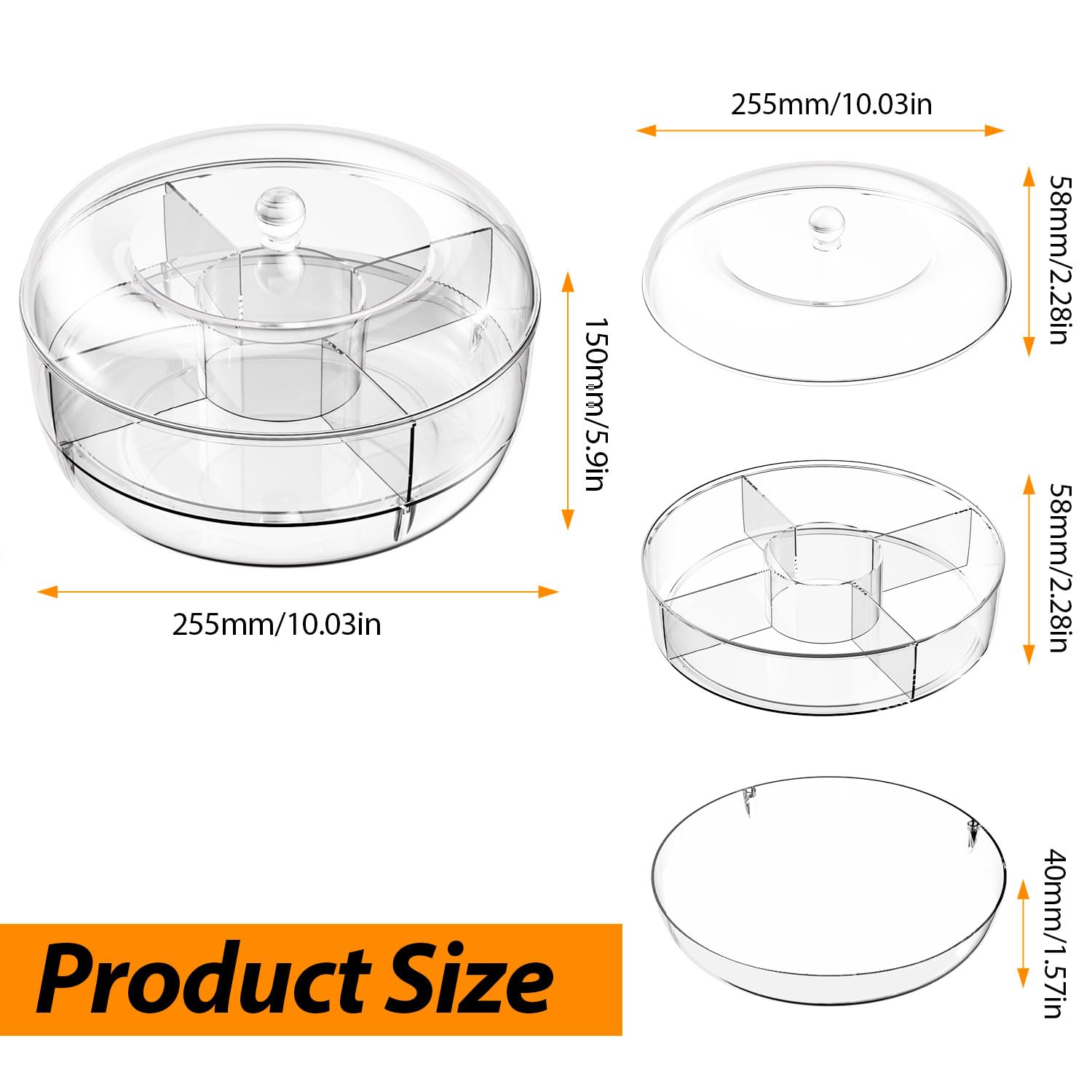 Scatola di Conservazione del Frigorifero, Rotazione a 360 Gradi, Grande Capacità, Ghiacciato Contenitori Frigo, con Coperchio Mantieniti Fresco Snack Box, per Contenere Frutta, Snack e Verdura (1)