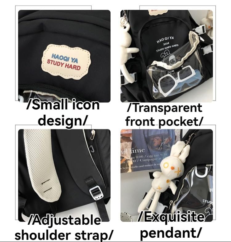 Cute Backpack Y2K Daypacks, Grunge Emo Backpack Ita Bag Aesthetic Trendy Itabag Bag Hiking Travel Backpac Daily Use (Black)4