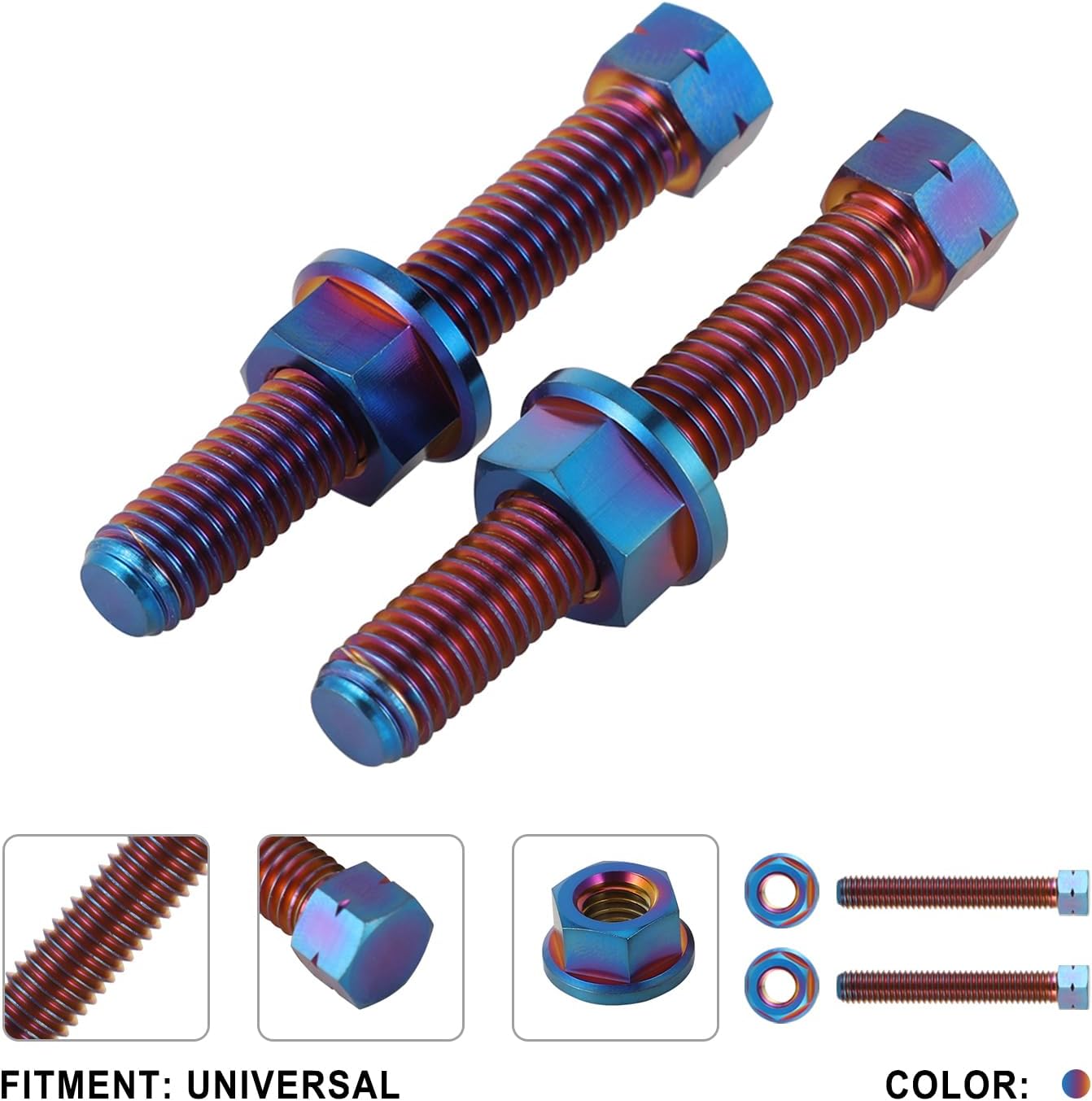 Funparts Titanium Alloy Chain Adjuster Bolt M8 Rear Axle Bolts Universal for KLX KX CRF CR YZ TTR DRZ WR RM RMZ Motorcycle Dirt Bike Chain Tensioner Bolt Quenching