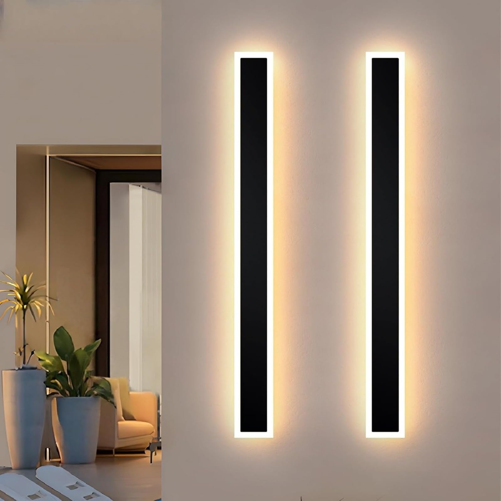 Zihoi 2Pack 40CM Modern Led Outdoor Wall Light, 3000K-6000K 10%-100% Dimmable Lights for Outside, IP65 Waterproof Wall Sconce Light with Remote Control for Porch,Hallway, Garage,Patio,Stairway,Yard