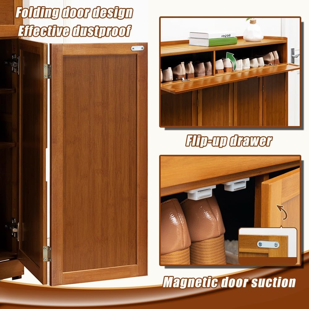 Bambus-Schuhschrank mit Falttren, groe Kapazitt, 35 x 48 Paar,  Schuhaufbewahrung, Eingang, Flur, Bro, Wohnzimmermbel : Amazon.de: Kche,  Haushalt ...