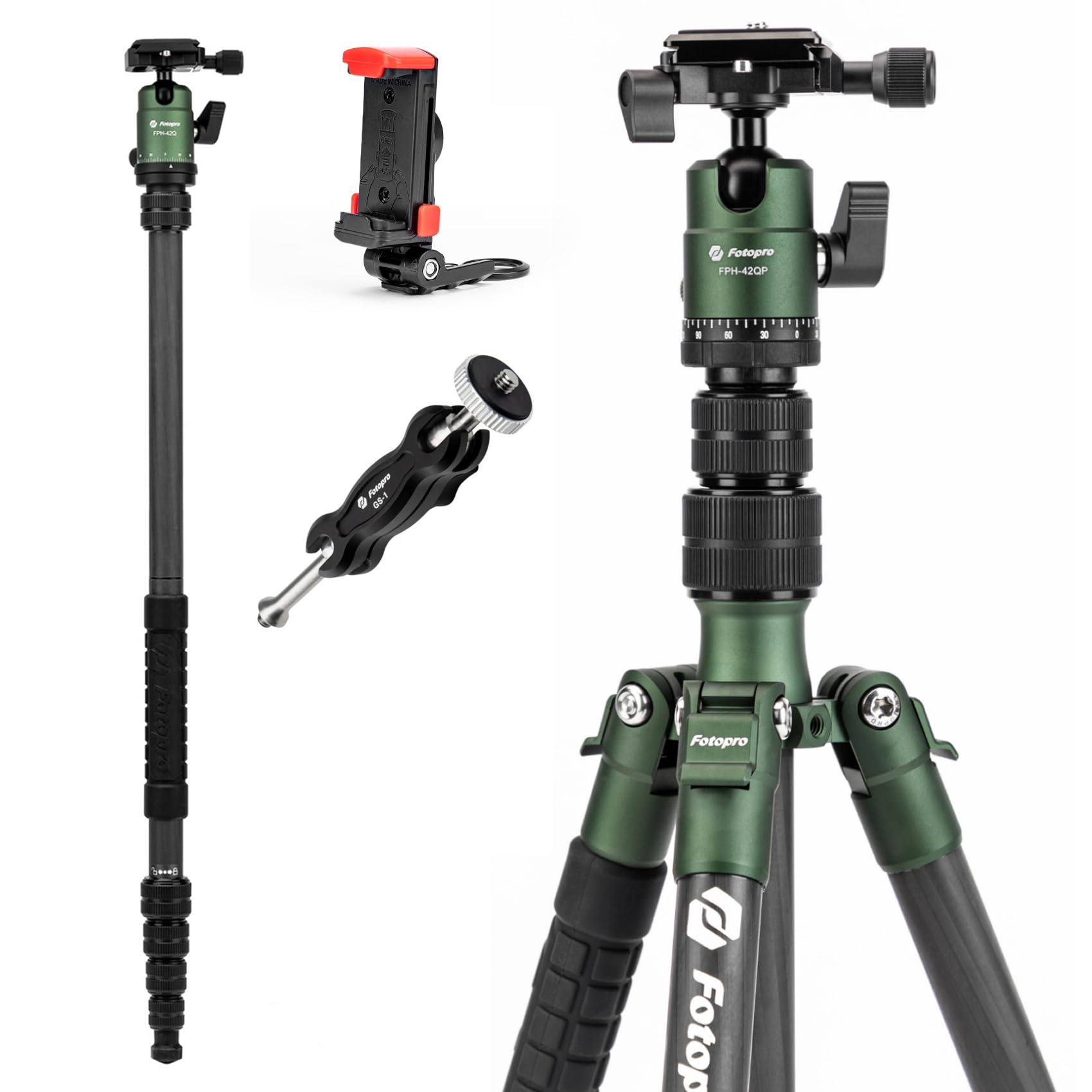 Fotopro Carbon Fiber Tripod Bundle with Magic Arm Phone Mount