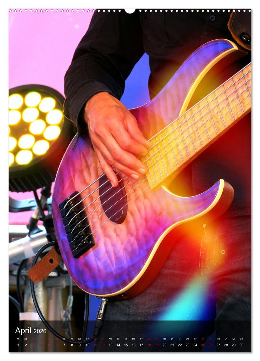Rockgitarren in Concert (hochwertiger Premium Wandkalender 2026 DIN A2 hoch), Kunstdruck in Hochglanz: Stimmungsvolle Konzertfotografien beliebter Gitarren und Bässe (CALVENDO Kunst)