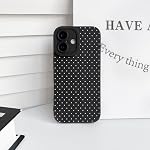NITITOP Compatible with iPhone 16 Case Cute Aesthetic Little Polka Dots Pattern Design for Women Men Girls Soft TPU Shockproof Stylish Full Camera Protective Cover - Black White
