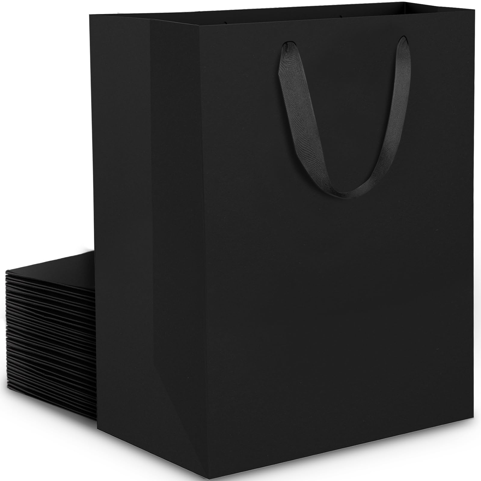 EUSOAR Black Gift Bags - 250GSM Thickend Black Paper Bags with Handles - 20PCS M 20x10x28cm Medium Gift Bags Multipack - Square Gift Bag for Graduation Man Birthday Party Favor Present