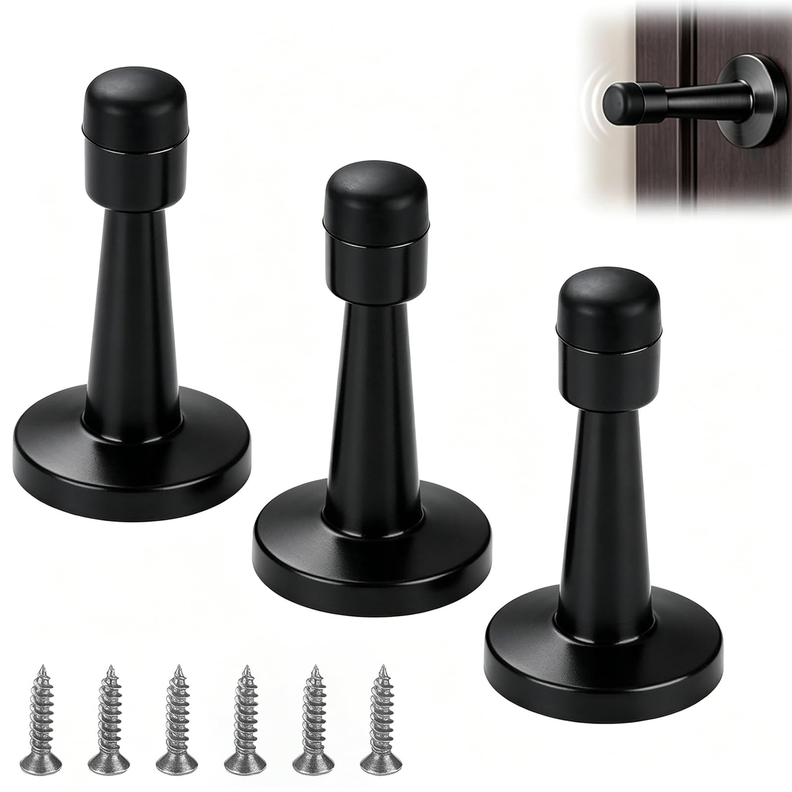 Raheem 3 Pcs Door Stop 3.1 Inch Heavy Duty Wall Mounted Door Holder Protection 304 Stainless Steel Door Stopper with Rubber Tips Bumper, Sound Dampening, Red Bronze Door Stoppers for Walls (Black)
