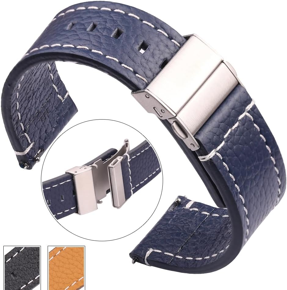 18mm 20mm 22mm 24mm Genuine Leather Watchband Cowhide Soft Strap Universal Bracelet for Men Women Quick Release Wrist Band(Black,22mm)