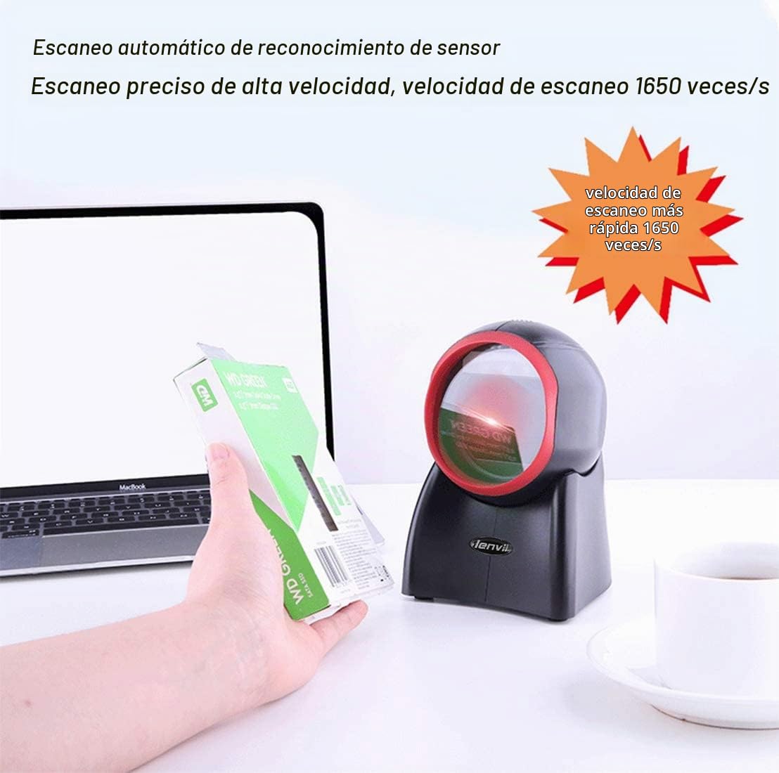 LENVII E655 Escáner de código de Barras Manos Libres, escáner de código 1D / 2D / QR Escáner de código de Barras USB con Cable para Windows Mac OS Linux PC