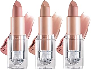 3PCS Matte Nude Lipstick Set Velvet Lip Gloss Non-Fading Non-Sticky Cup Nude Lipstick Matte Lip Stain Long Lasting Waterproof Lipstick for Women Girls Daily Lip Makeup-Nude Pink/White Peach/Flesh Pink