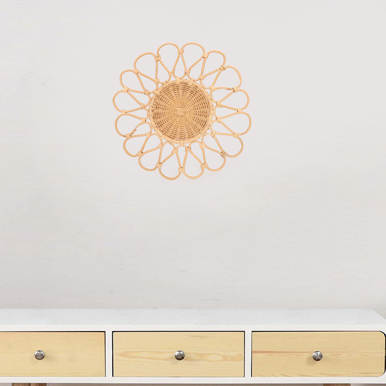 Tissting Decoración de Pared de ratán con Forma de Girasol - Colgante Tejido a Mano de 38 cm para Sala de Estar, Pasillo o Dormitorio, Arte Natural Bohemio