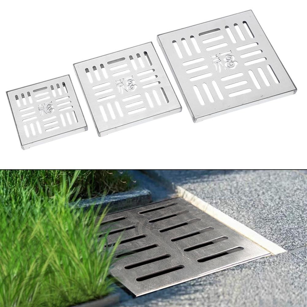 Grille de vidange extérieure en acier inoxydable, carrée, avec cadre, pour vidange de sol de patio (300 x 300 x 20 x 2 mm)