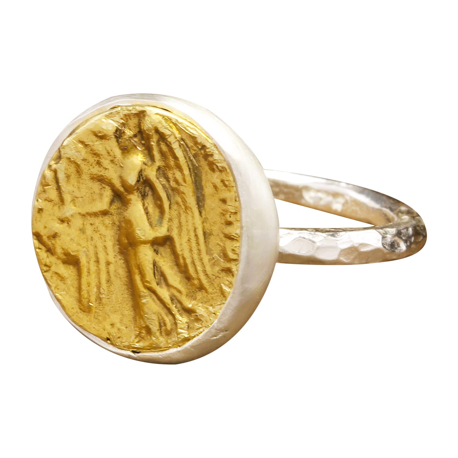 Caprixus Signet Ring 925 Sterling Silver Ring Nike Goddess of Victory Coin Ring 24K Gold…