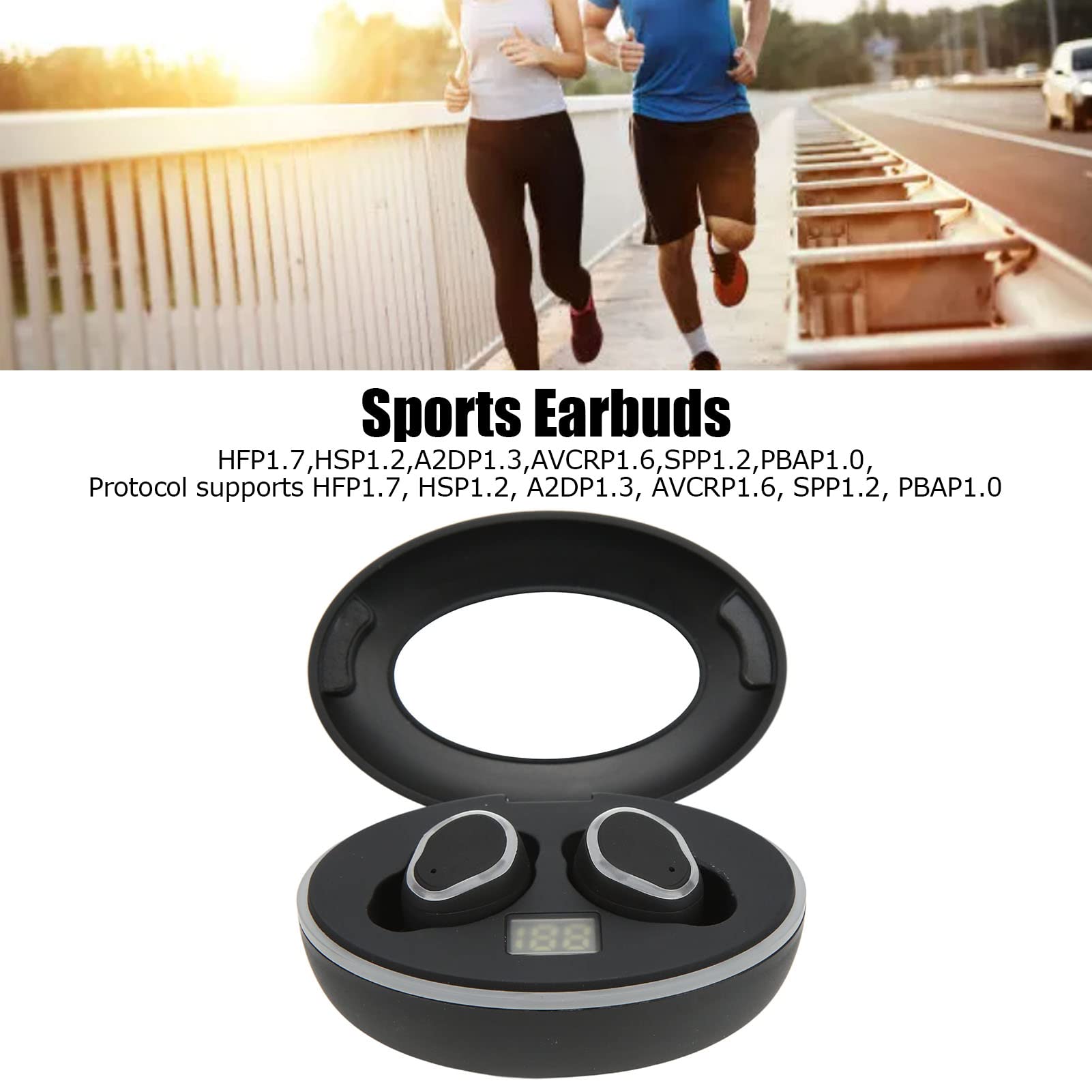 Auricolari Bluetooth sportivi, senza fili, con cancellazione del rumore dei bassi, per palestra e attività all'aperto, materiale ABS, 2 unità