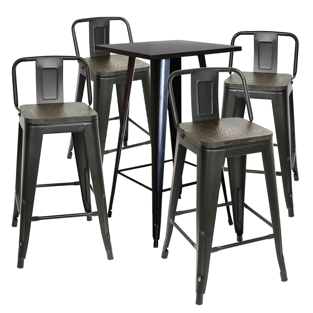 HUOLE Mesas Altas Mesa de Bar de Estilo Industrial para 2-4 Personas, Patas de Mesa de Metal Negro,Estructura de Acero,Tablero de Madera MDF,Mesa Alta de Bar, 60 * 60 * 110cm (Negro)