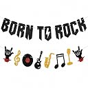 Festiko Born To Rock Party Decorations Banner - Musical Instruments Music Note Garland For 1950's Rock And Roll Themed 50S Vintage Party Decoration Supplies, Multicolor gallery image