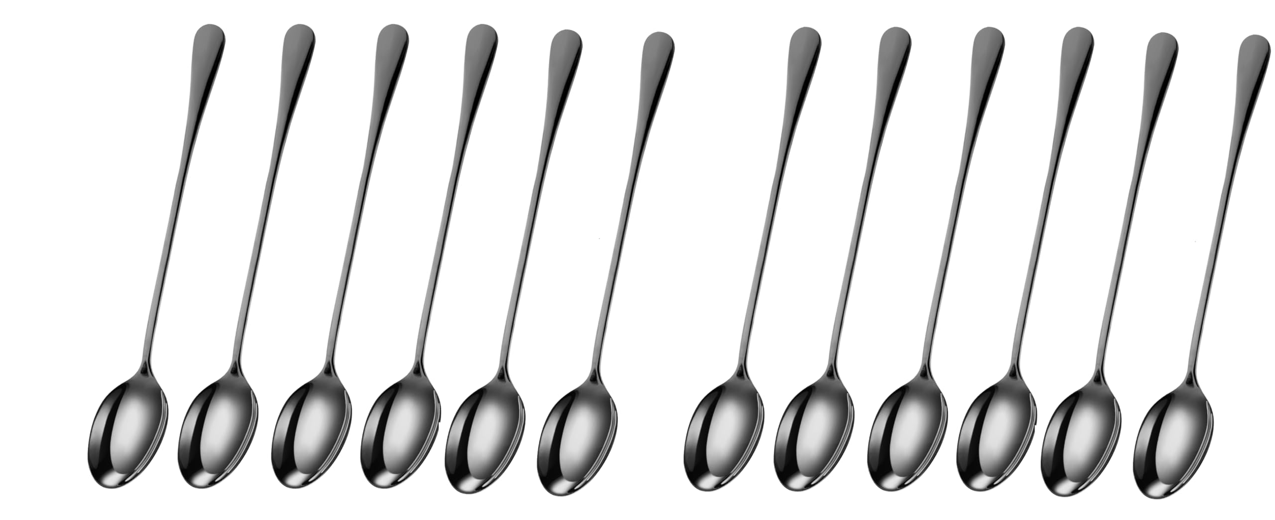 YSAMAX 12 Pcs Metallic Black Stainless Steel Latte Spoons 19 cm Long Handle Coffee Spoons for Tea, Sundae, Ice Cream, Dessert Ideal for Stirring, Mixing (Set of 12)