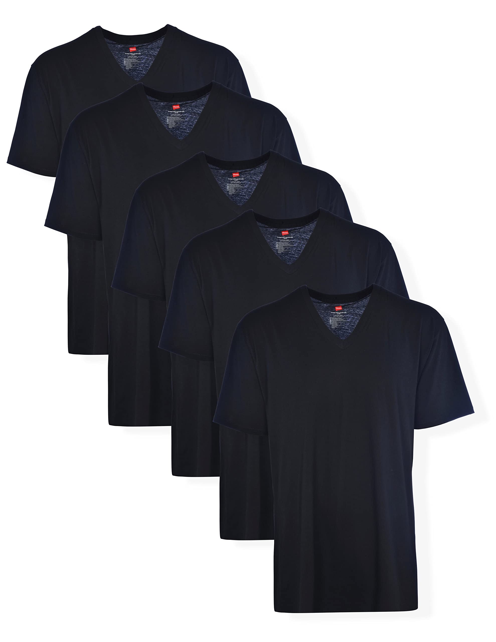Hanes Men's Tall Man V-Neck T-Shirt (Pack of 5) Black, 4X-Large