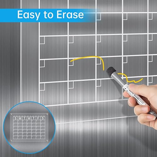 Miniatura 5 de Calendario magnético acrílico de borrado en seco para refrigerador, calendario de borrado en seco transparente de 16.5 x 12 pulgadas para