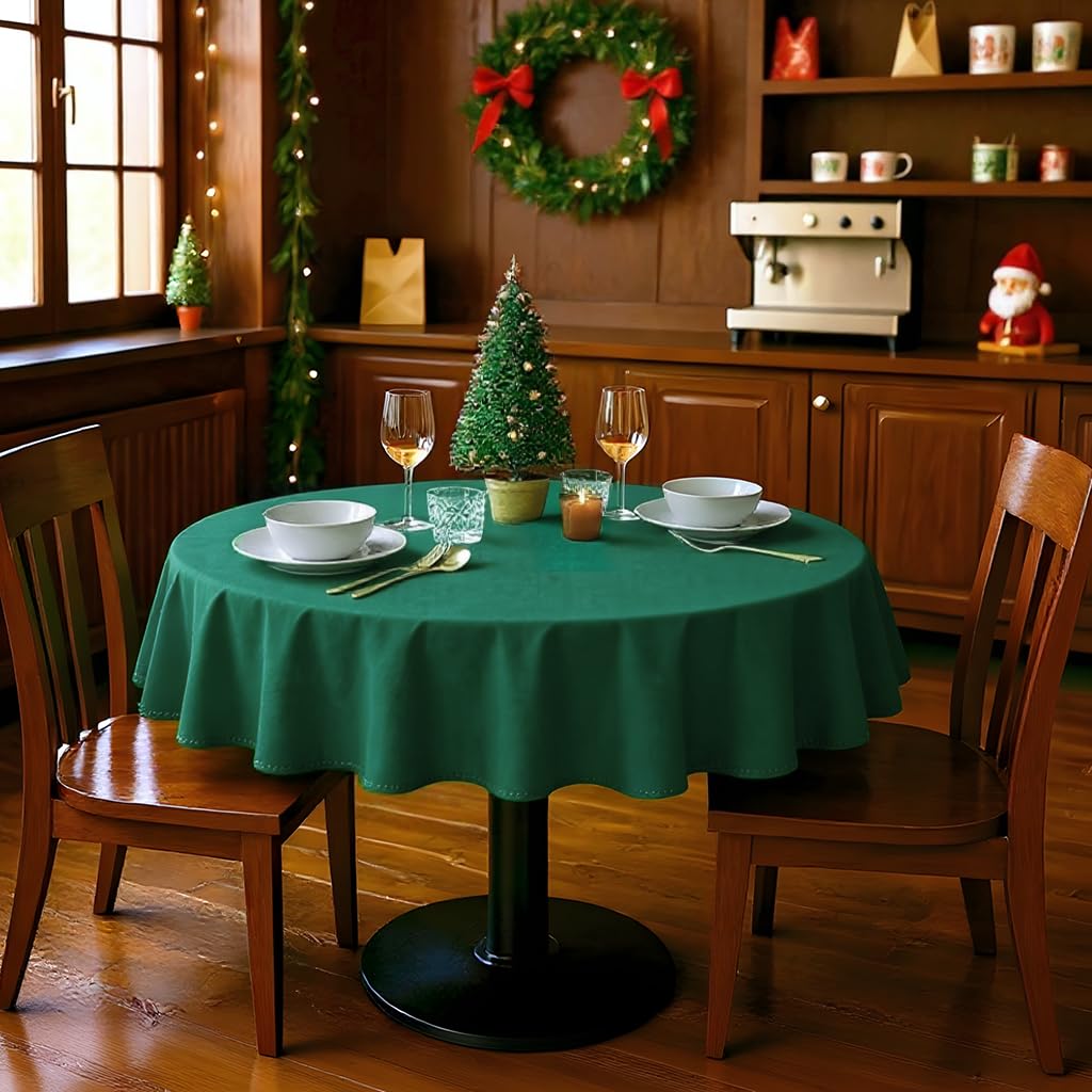 XWZO Round Tablecloth 48 Inch Polyester Table Cloth, Small Round Table Cover Waterproof Wipe Clean Spillproof for Kitchen Dining Wedding Outdoor Picnic Buffet Party, Emerlad Green