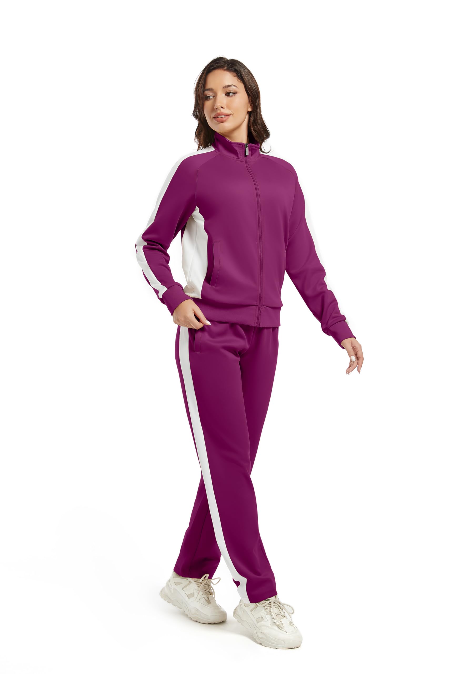 W JIANWANG Survêtement 2 pièces pour femme - Automne - Manches longues - Fermeture éclair