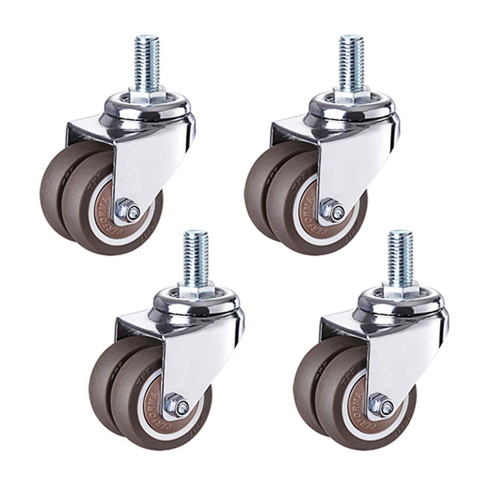 Ruote girevoli con Perno Girevole a Doppia Ruota da 40 mm (4 Pezzi), bullone | M8x25 mm | 50 kg, Ruote girevoli di Ricambio in Gomma TPE per sedie da Ufficio, Ruote girevoli per carrelli per