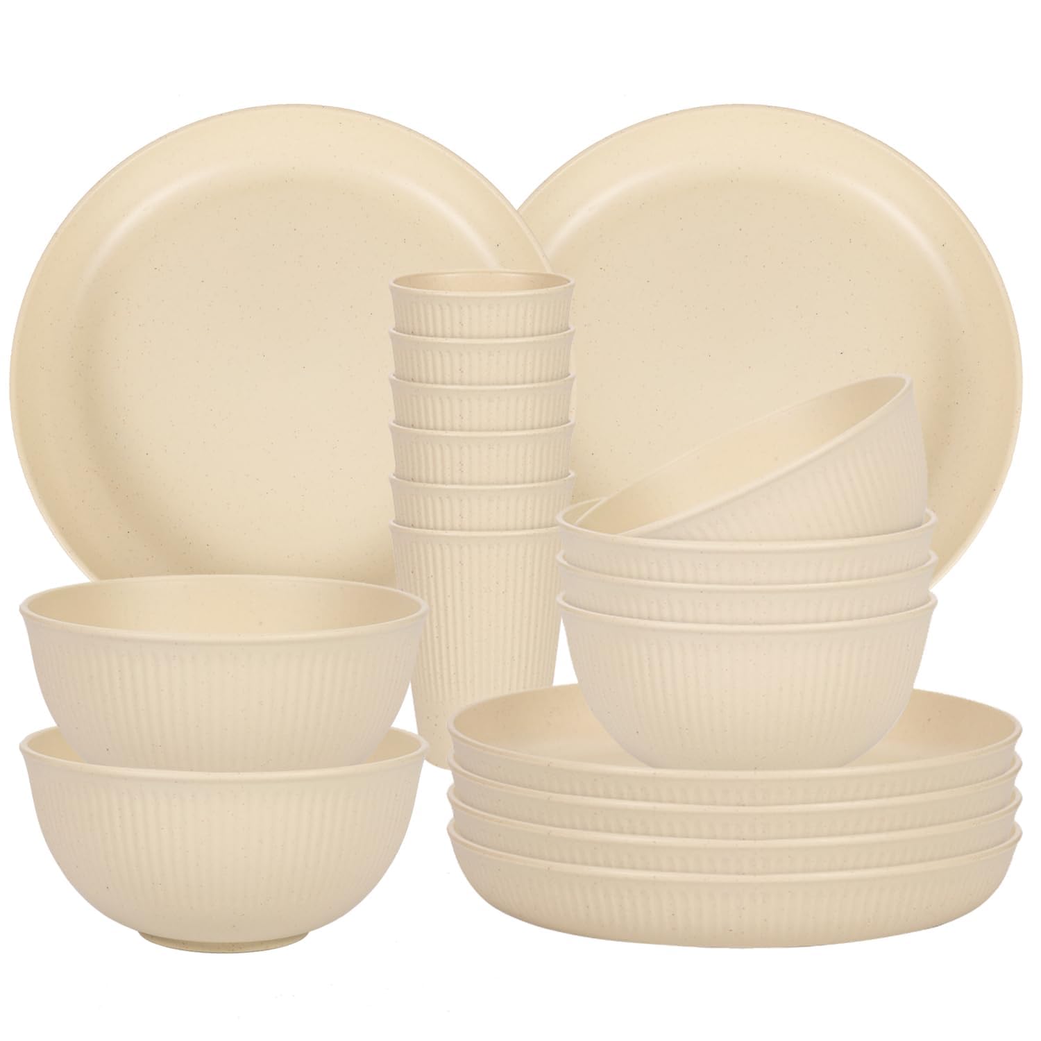 Sagiterra Camping Teller, Picknick Geschirr Sets 6 personen, Camping Zubehör aus Kunststoff für Party, Zuhause, Picknick, leichtes, mikrowellen- und spülmaschinenfestes (White)