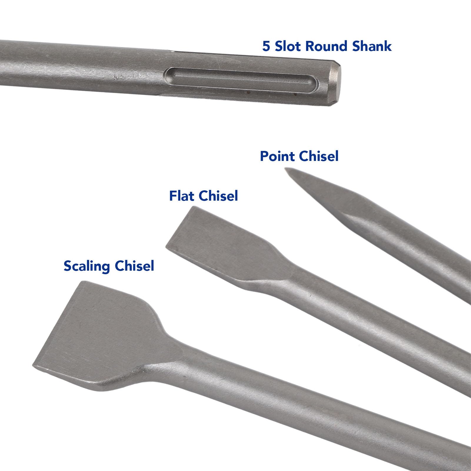 ASHATA Set di 3 scalpelli ad alta resistenza per martello perforatore, scalpelli piatti e disincrostanti per la rimozione di piastrelle di calcestruzzo, 40 cm