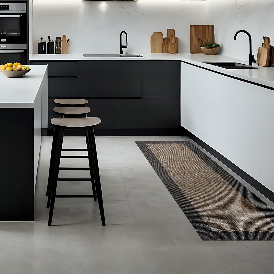 STORESDECO Tapis Vinyle Cuisine Lavable Antidérapant. Tapis Premium Couloir Tressé Extra-Plat Antitaches Ultra Résistant pour Cuisine Salle de Bain Entrée Haute Qualité Couleur Bronze-Noir 120x180 cm