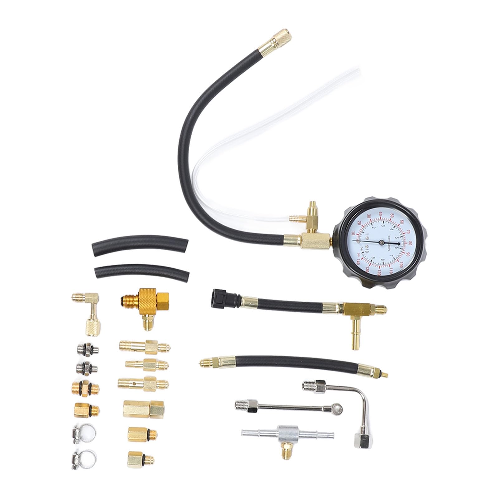 Kit Tester Pressione Iniettore Carburante da 0 a 140 PSI per Auto, Moto e Camion - Manometro con Tubi Flessibili per Test Olio Gas Combustibile