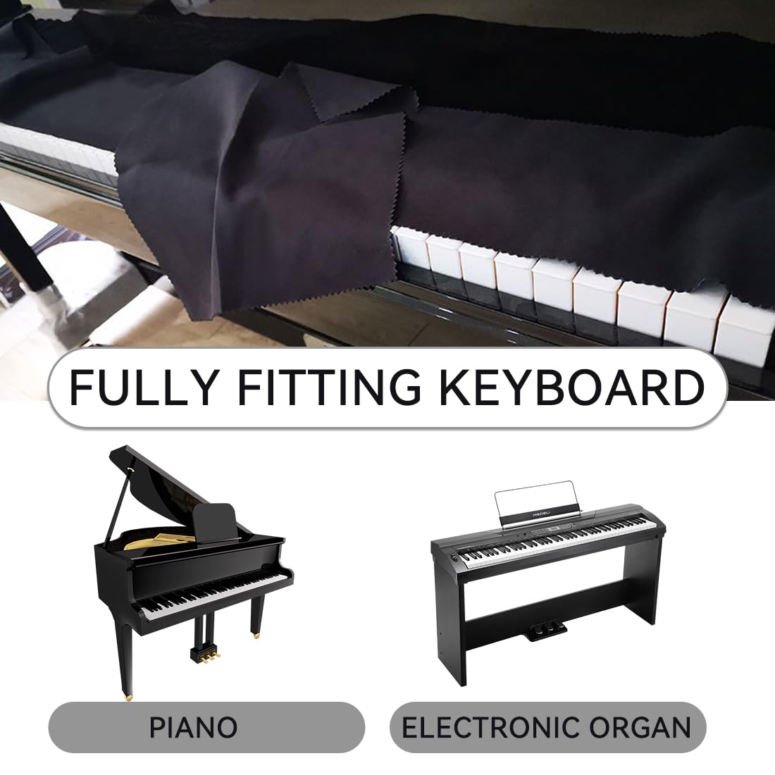 Staubschutz Für Klaviertastatur Reinigungstuch Anti-Dust Klavier Abdeckung Tuch Für 88 Tasten Klavier Elektronische Tastatur Gegen Staub (125 X 15 Cm Schwarz)