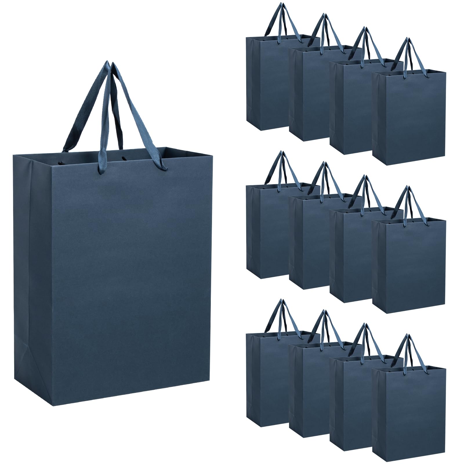driew Large Gift Bags, 12 Pack Extra Large Navy Gift Bag Ribbon Handles Heavy Duty Paper Gift Bags 13x7x17 inches Party Gift Bags for Shopping,