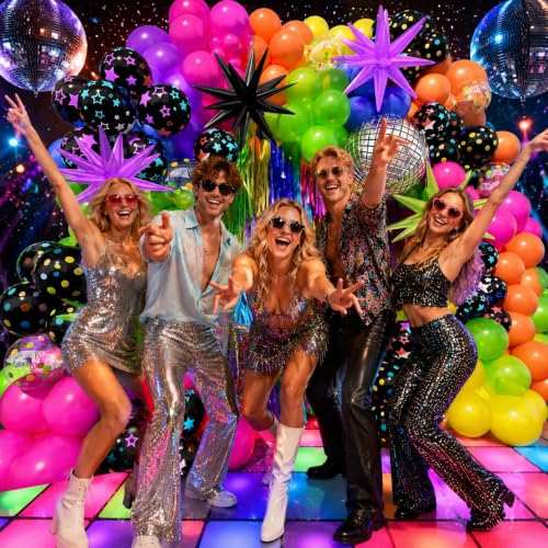 Image of 408Pcs Neon Balloons Arch Garland Kit with Glow in the Dark Balloons, Neon Balloon Arch Kit for Back to 80s 90s DISCO Birthday Party Let's Glow Party Rock Roll Fiesta Party Decorations