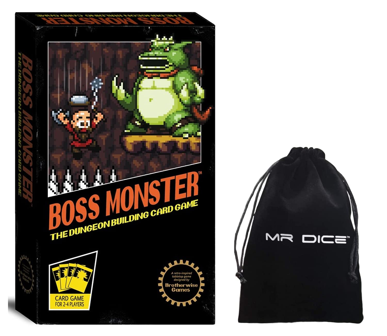 Boss Monster: The Dungeon Building Card Game Bundle with Mr Dice Drawstring Bag