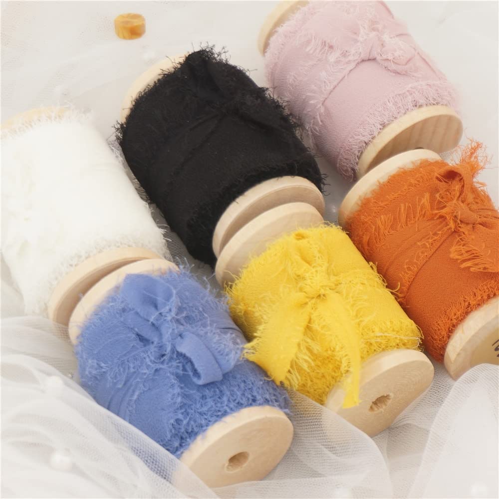 VIRUL Ins Style Fatto a Mano in Chiffon con Bordi sfilacciati Nastro 6 Rotoli Un Set Bouquet da Sposa Stelle filanti Fotografia Confezione Regalo