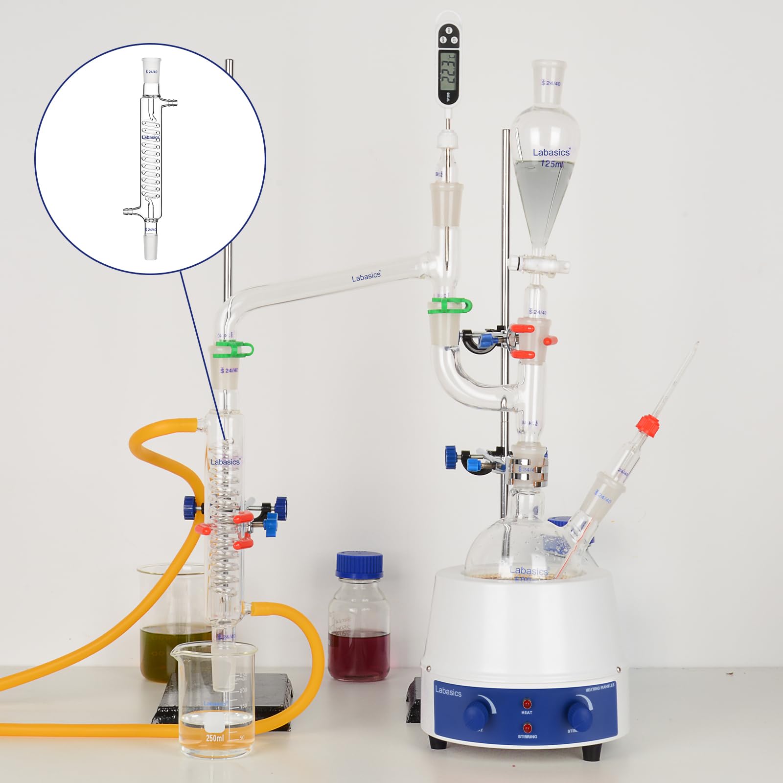 Labasics Borosilicato Vetro Condensatore Allihn con 24/40 Comune e Lunghezza Giacca 400mm, Condensatore in Vetro da Laboratorio Glass Allihn Condenser